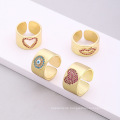 Shangjie Oem Anillo Hip Hop Punk Chunky Heart Open Ring sexy Lippenzirkon Ring Gold breites Band Gold plattiert Kupfer Ring